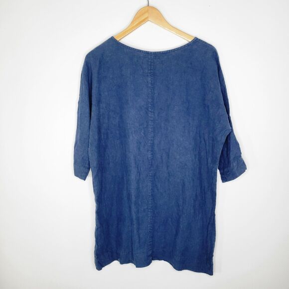 NOT PERFECT LINEN Navy Blue Tunic Size S Boat Neck 3/4 Sleeve Lagenlook Modest - Picture 3 of 7